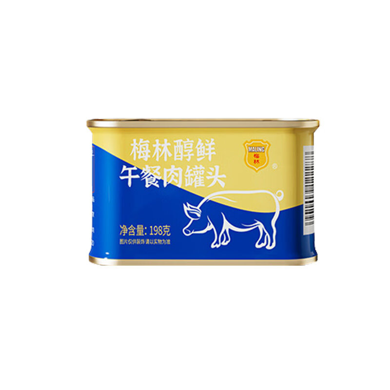 梅林（MALING）【拍3罐】中粮梅林醇鲜午餐肉罐头198g即食泡面涮火锅户外露营 醇鲜午餐肉198g*1罐