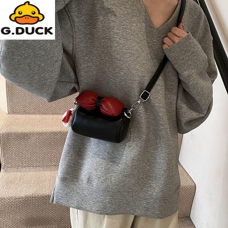 G.duck新款韩版儿童包女童红色蝴蝶结拜年水桶包可爱猫咪女孩公主斜挎包 白色