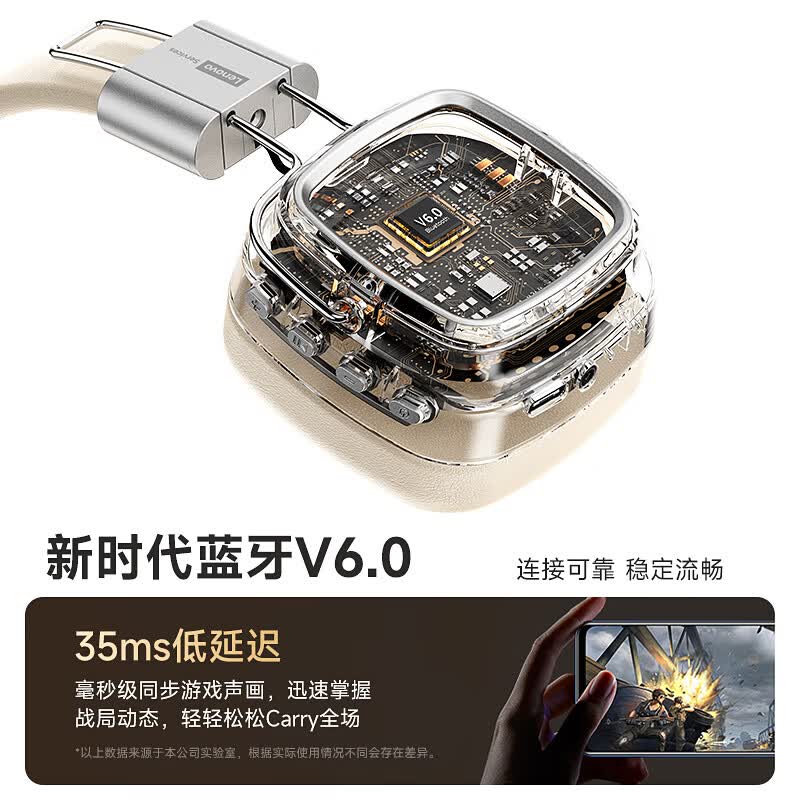 联想(Lenovo)【旗舰新品】头戴式耳机无线蓝牙6.0高清通话电竞游戏低延迟音乐运动降噪长续航适用于苹果华为 暮夜黑【全新蓝牙6.0+云感舒适佩戴】 ENC通话降噪-游戏低延迟