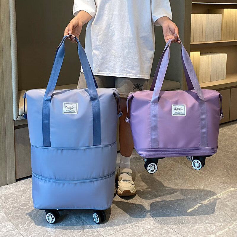 轮旅行包廉航登机包运动旅游包行李袋带滑 深蓝色万向轮款_可扩展三层