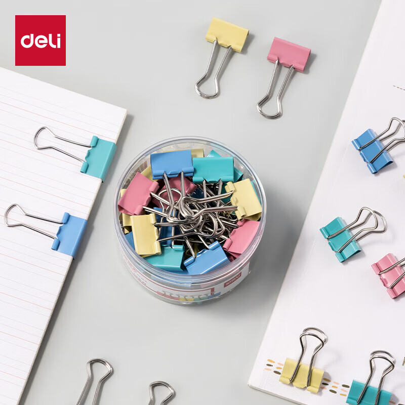 得力8555ES彩色长尾票夹筒装(混)(40只/筒)30筒