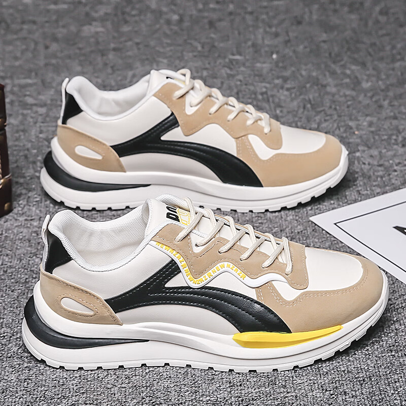 西域骆驼（VANCAMEL）鞋子男鞋2026秋冬季新款软底休闲鞋男士鞋百搭运动增高阿甘鞋板鞋 【官方正品 质量保证】米色配色 44