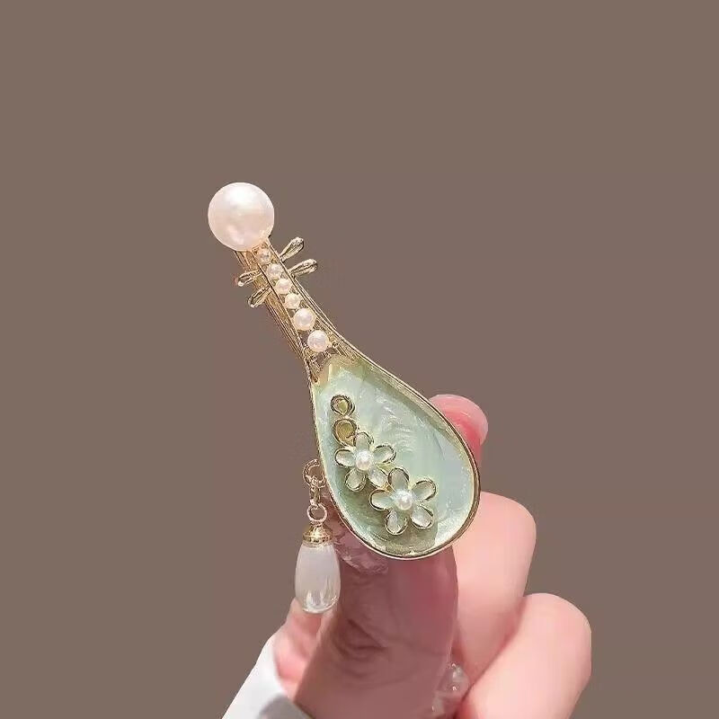 【优选百货】琵琶发夹玫瑰花新中式头饰侧边夹刘海夹碎发夹子女生 绿色玫瑰琵琶发夹（平面玫瑰