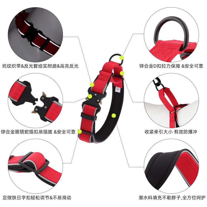 温诗欧狗狗项圈中大型犬金毛边牧户外战术项圈防爆冲猛犬牵引绳脖圈 浅蓝 X