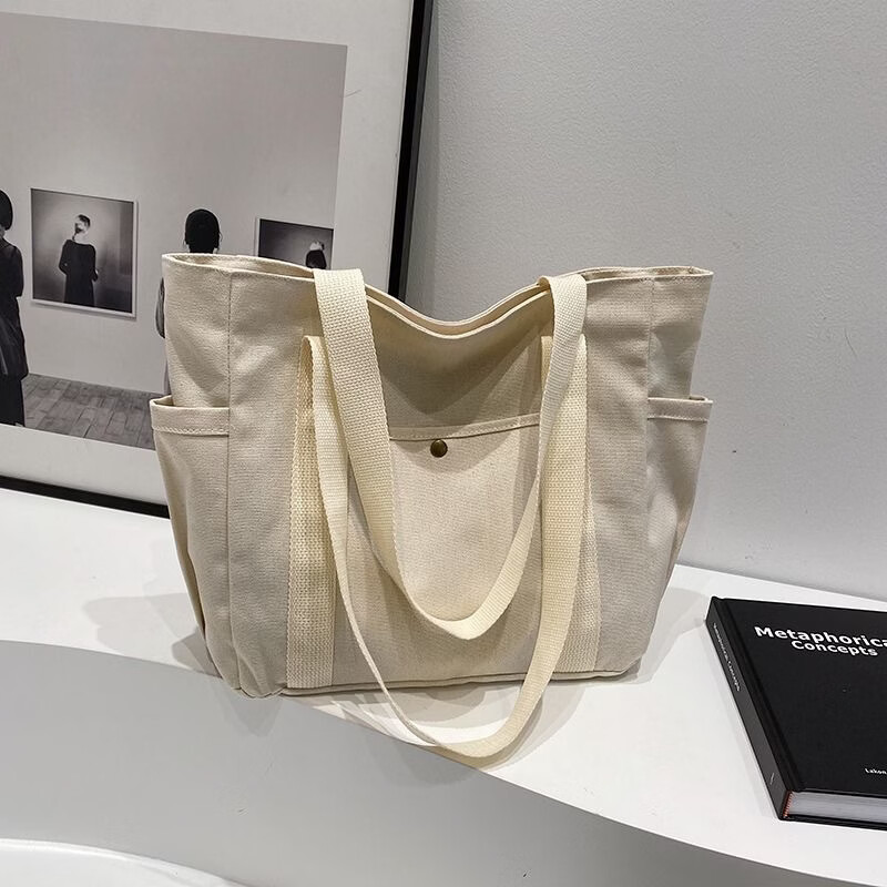 【实用】大容量托特帆布包上班外出高颜值通勤百搭文艺学生装书单 黑色带内衬+拉链 cm