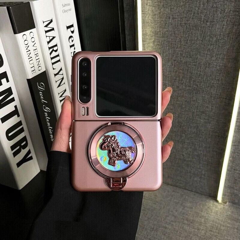 马年新款带支架适用华为purax手机壳女超薄磨砂电镀阔折叠屏典藏版全包防摔pocket2外壳p50pocketS 【粉色】+粉色旋转小马支架 华为P50pocket