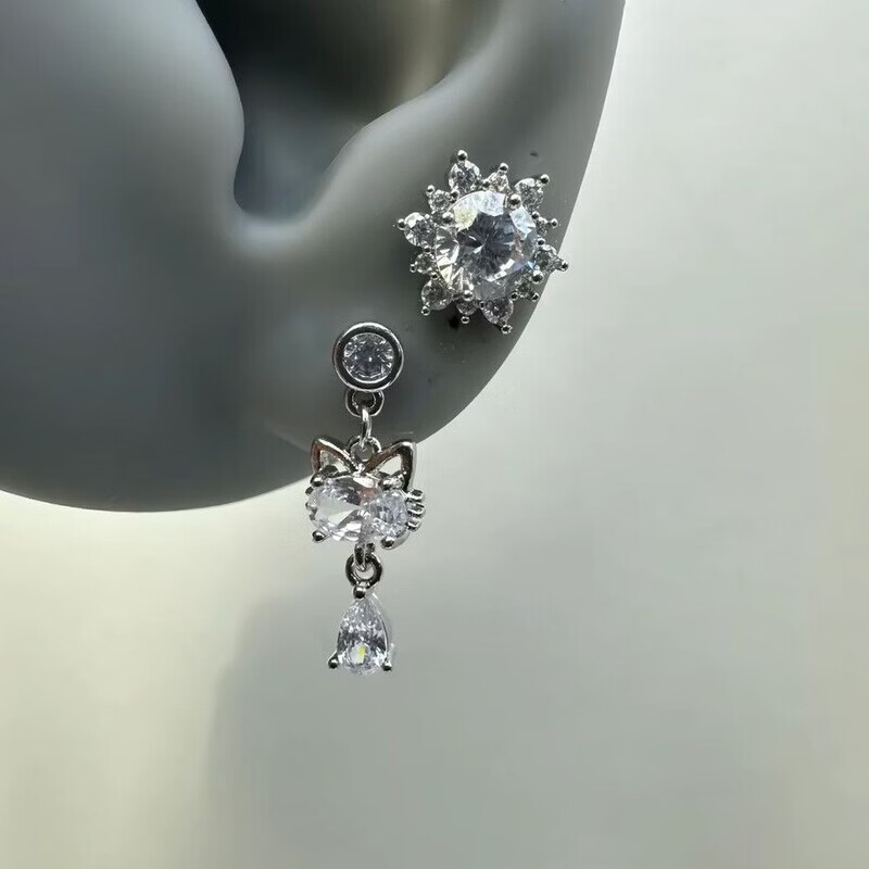 KZD老凤凰Vintage古着灵猫钛钢耳骨钉小众设计独特ins风猫咪吊坠耳饰 灵猫钛钢螺旋钉【一对】蓝色