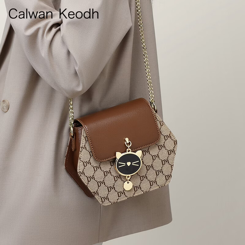 CALWAN KEODH轻奢包包女包2026新款斜挎包单肩小圆包生日礼物高级感送女友老婆 咖啡色-(附近仓/今,次日达)