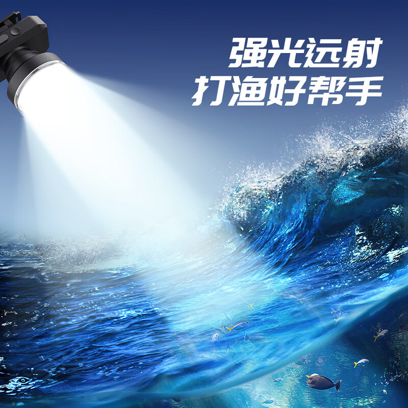 久量(DP)LED强光手电筒充电头灯超亮远射头戴式夜钓鱼灯户外专用露营工地 黑色【1200毫安+三档可调+typec充电】