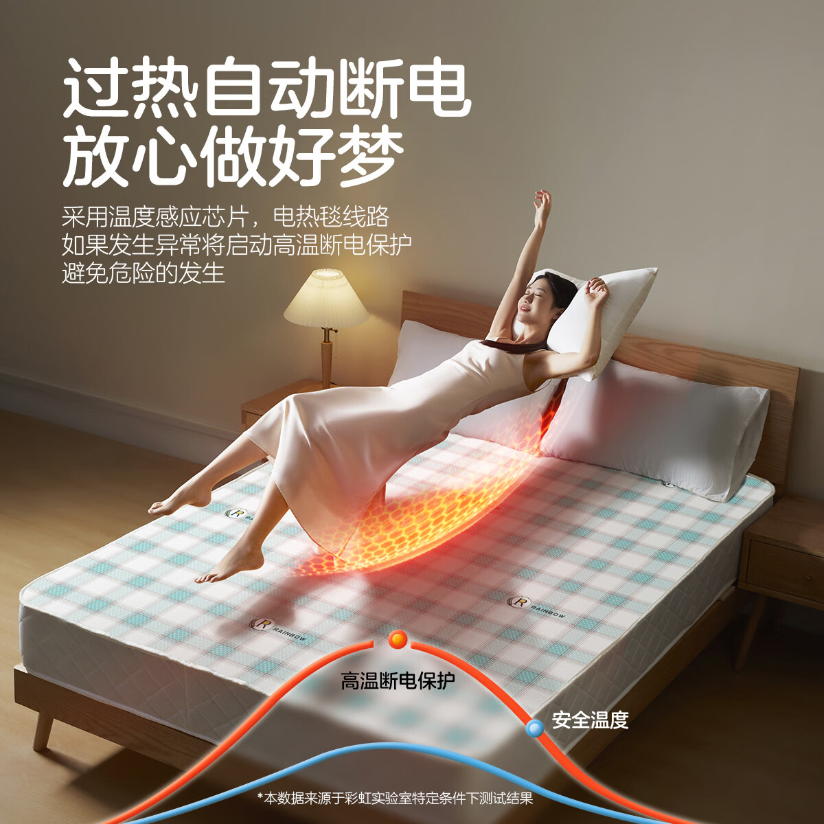 彩虹电热毯双人双控宽1.5\1.8米电褥子排潮电暖毯家用电热垫温度可调 【NTC自适应调温 双控除菌除螨】长1.8米宽1.5米