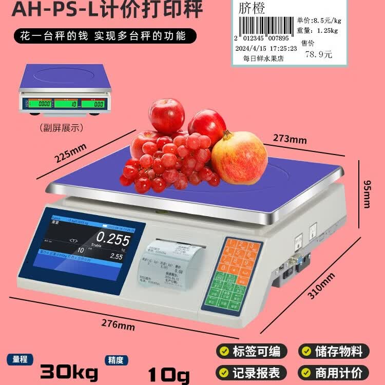 安衡(AnHeng)电子秤带打印标签智能触屏称重打码一体机商用不干胶标签条码秤 【AH-PS-L商用计价】30kg/10g