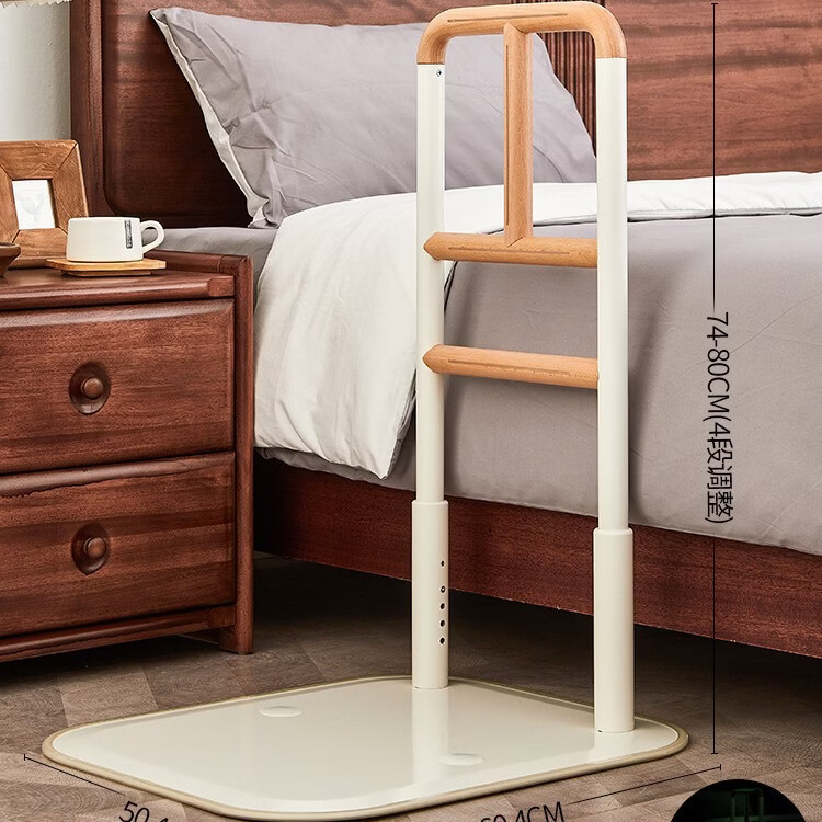 家文化（JIAWENHUA）老人孕妇床边扶手卫生间助力栏杆起床辅助器家用沙发坐便实木扶手 免打孔横竖柄床边扶手-白色