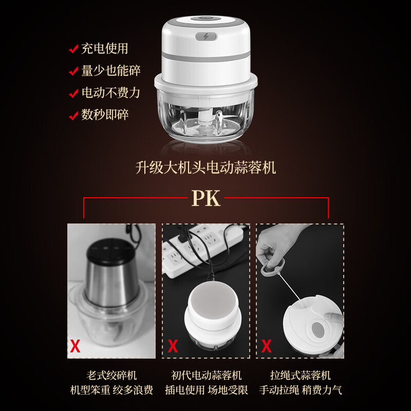 GERTHRON德国绞肉机捣蒜器电动蒜泥神器小型全自动多功能手动打蒜蓉捣碎迷你搅碎机拉大蒜蓉机打肉馅辅食机 【白色】小型多功能机 高硼硅玻璃容器 0.3L