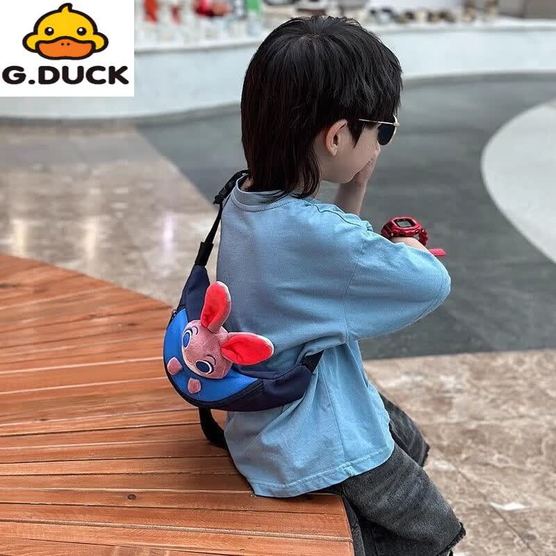 G.duck春夏儿童包包可爱卡通毛绒小兔男腰包女童宝宝胸包洋气外出斜挎包 小熊款