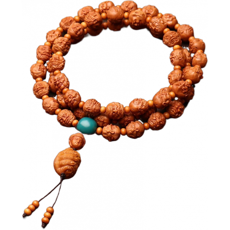 珠緣景翠龍紋桃核54顆雙面108十八羅漢佛珠掛脖文玩小籽 1.1*1.2