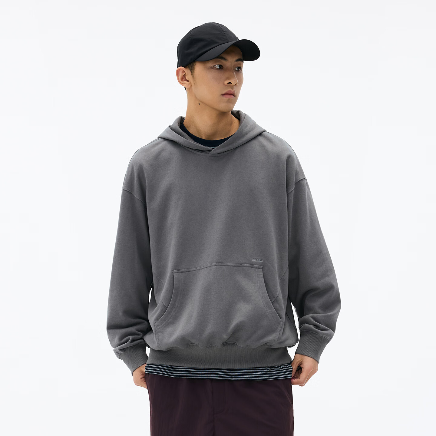 熊猫·本（ben.panda）纯色拼接连帽卫衣男款宽松日常通勤套头上衣2026春季 鼠灰色 M