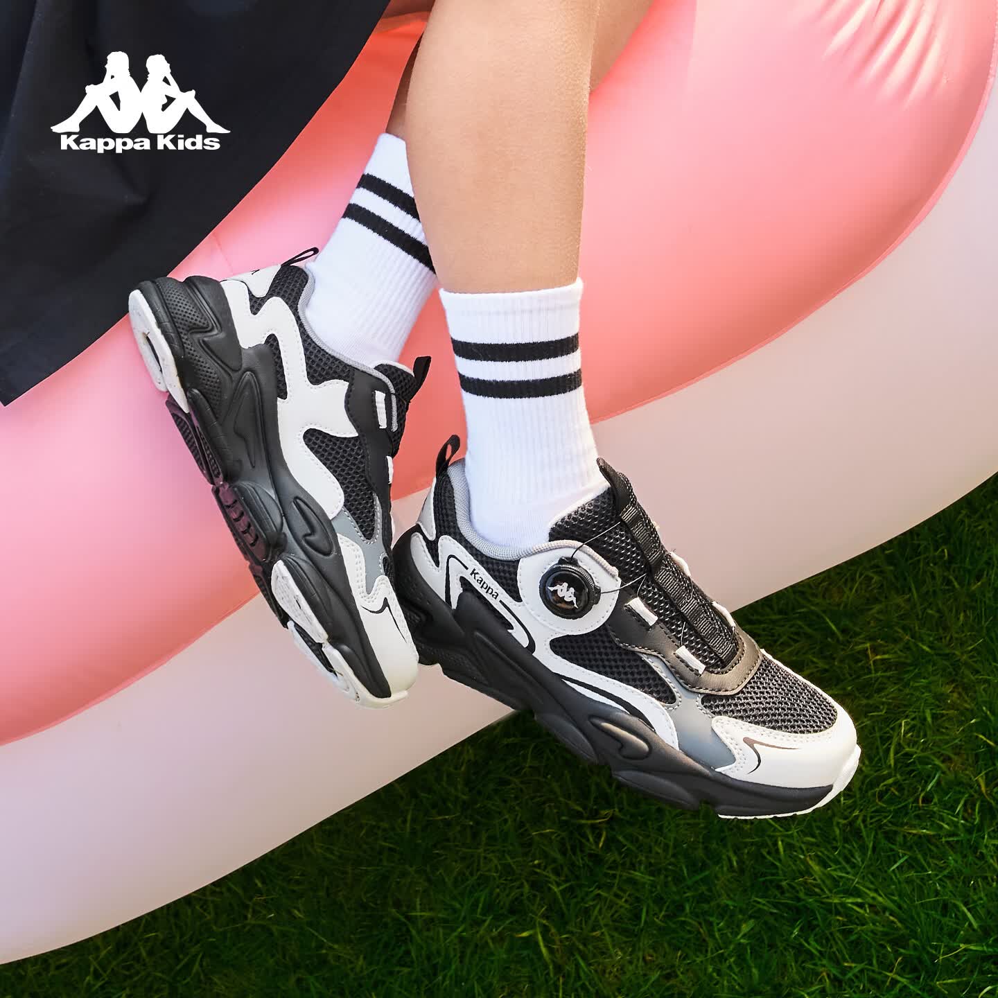 卡帕（Kappa）儿童运动鞋男童鞋子2026春季新款减震跑步鞋青少年训练耐磨篮球鞋 黑色/经典白 34