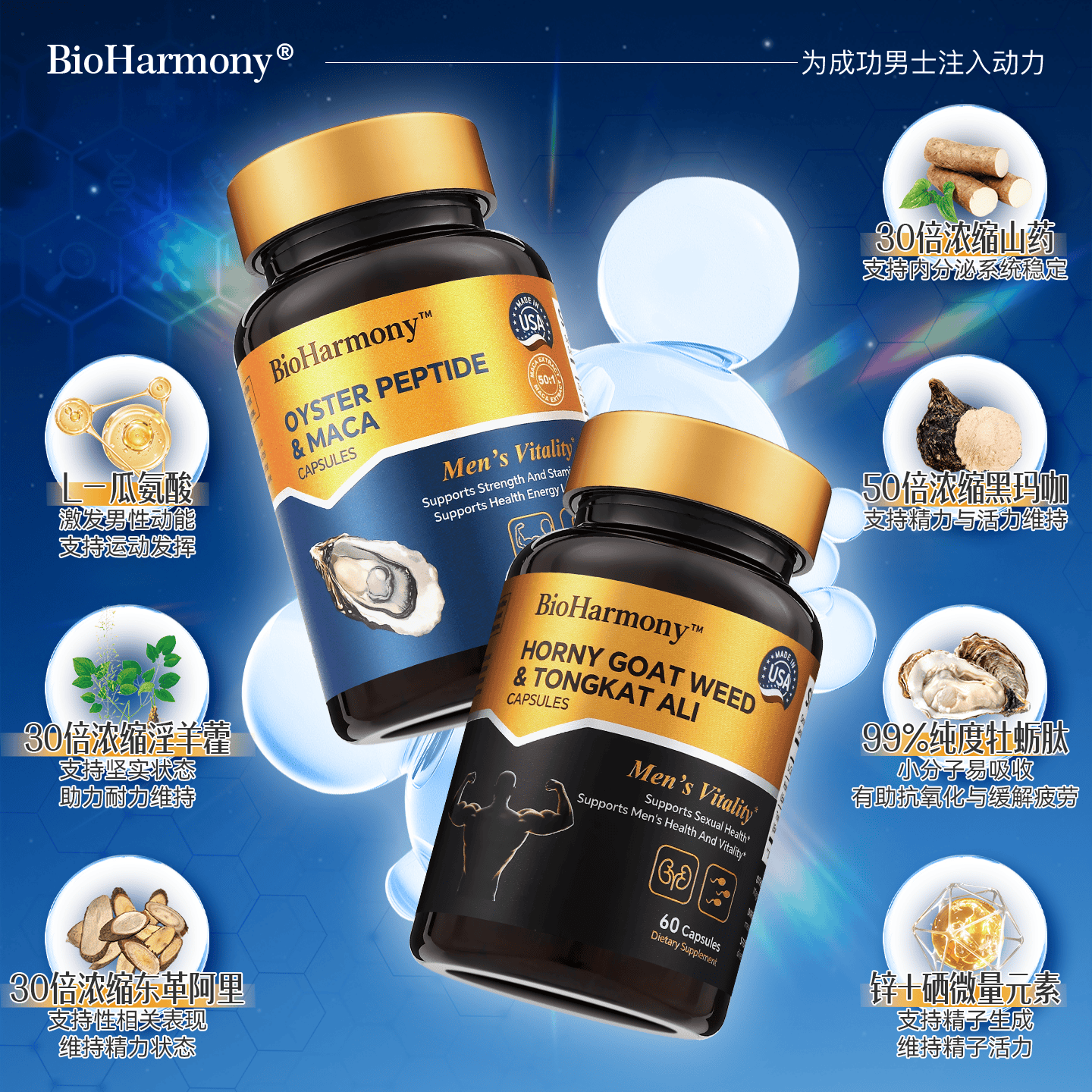 BioHarmony 行萬里男士活力套装黑玛咖牡蛎精肽淫羊藿瓜氨酸东革阿里补肾精力补品药 男士活力套装*3
