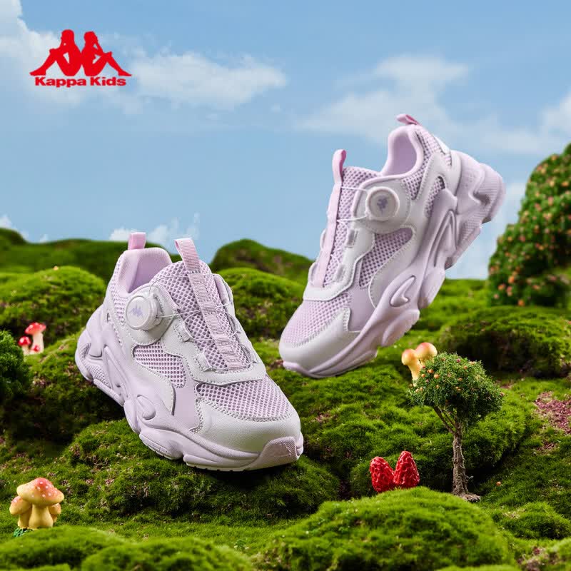 卡帕（Kappa）童鞋女童跑步鞋春季新款减震轻便运动鞋旋钮扣中大童休闲女生鞋子 雪青紫/白藤紫 34