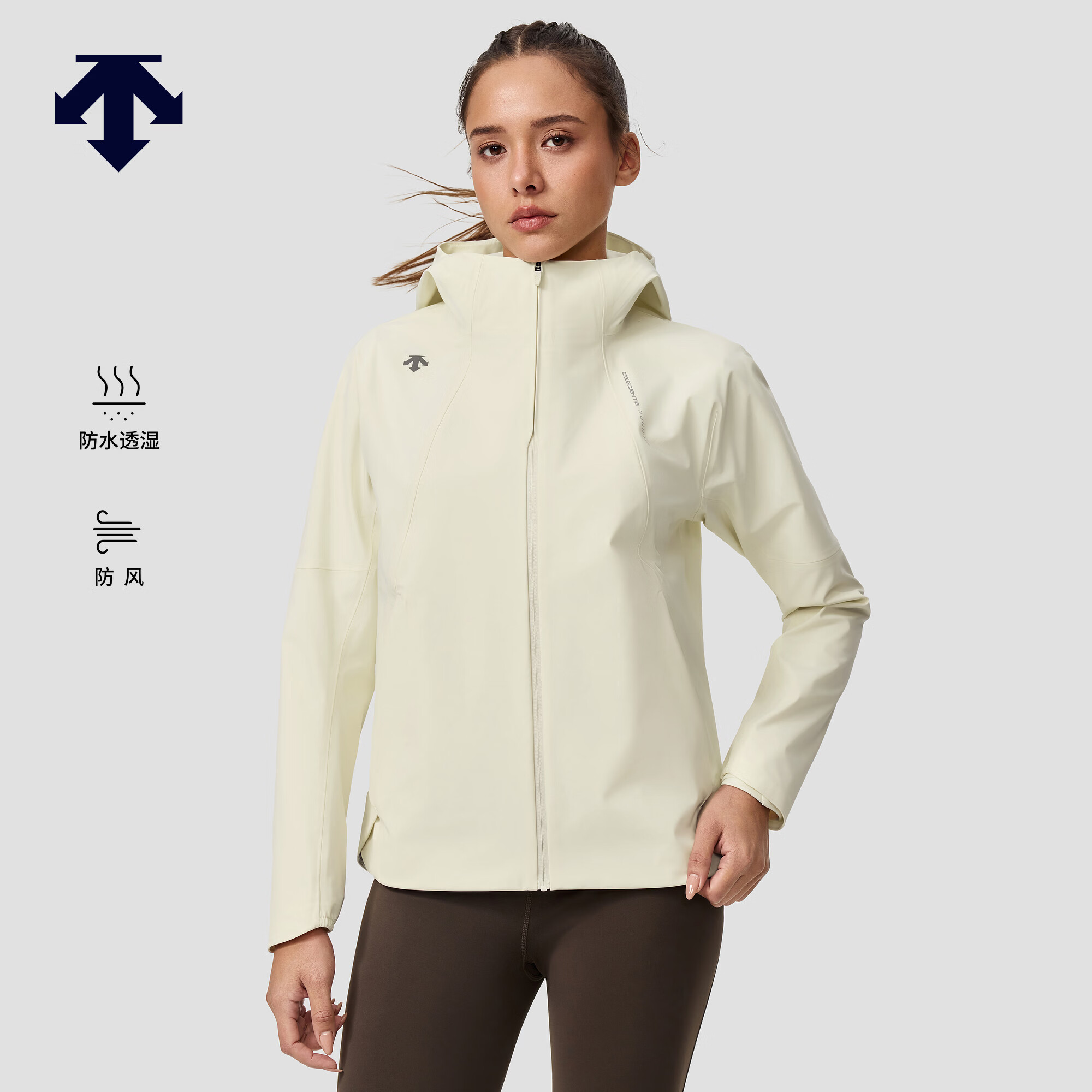 迪桑特（DESCENTE）女士防风防水透湿F360梭织上衣抽绳收腰外套新品 CR-奶油色 S (160/80A)