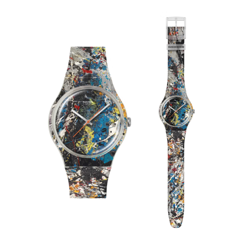 斯沃琪（Swatch）瑞士手表莫奈古根海姆系列腕表读时清晰男女石英腕表女神节礼物 波洛克《炼金术》主题手表 SUOZ366