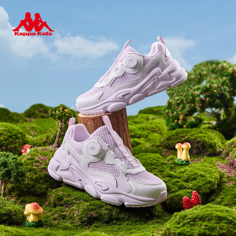 卡帕（Kappa）童鞋女童跑步鞋春季新款减震轻便运动鞋旋钮扣中大童休闲女生鞋子 雪青紫/白藤紫 34