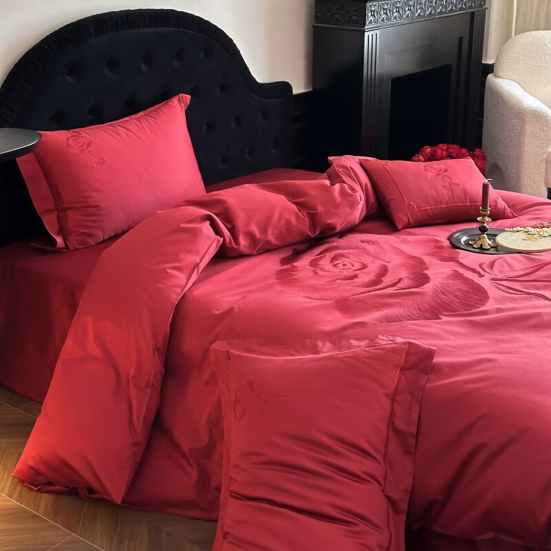 ROLAND LIVE结婚红色四件套长绒棉婚庆全棉喜庆被套床单新人铺床床上用品 SY 长绒棉四件套-玫瑰期许 1.5-1.8米床 |【被套200*230cm】