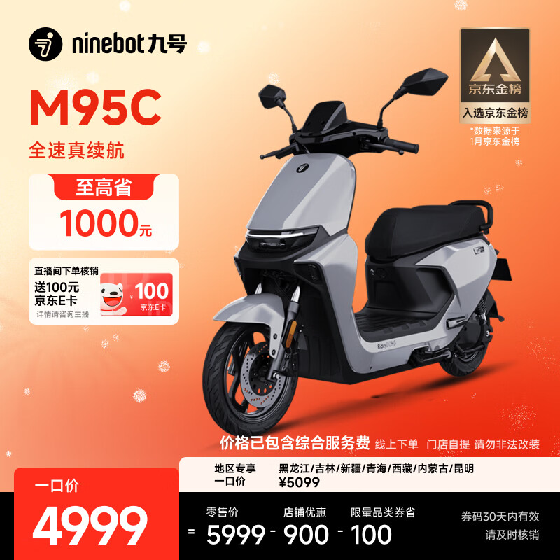 九号（Ninebot）远航家M95C电动摩托车超长续航智能两轮摩托车【门店自提】 到门店选颜色