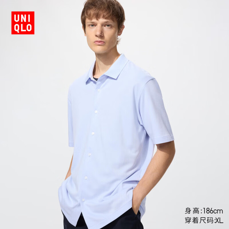 优衣库男装女装AIRism POLO开衫/短袖T恤482303 60 浅蓝色 L