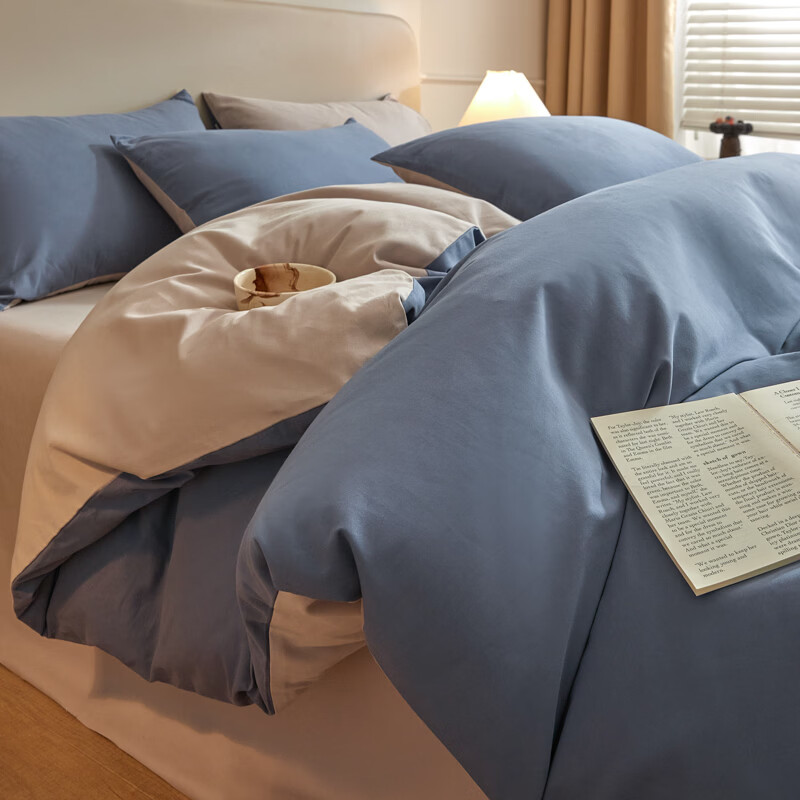 ROLAND LIVE秋冬季全棉加厚纯色磨毛四件套轻奢风被套床单A类床上用品三件套 PS 全棉磨毛纯色套件-千草蓝 小号 床单款 【被套160*210cm】