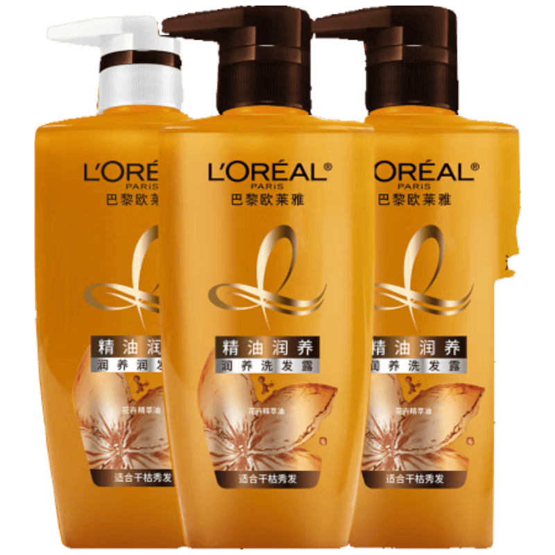 【准新品】欧莱雅（LOREAL）精油润养洗发水顺滑滋润头发洗发露洗护套装500ml*3【临期清仓】