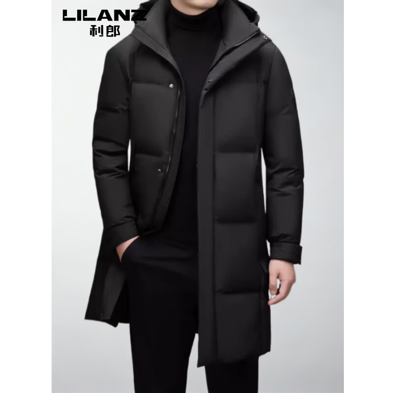LILANG利郎冬季长款羽绒服男加厚保暖外套防寒鸭绒服防风爸爸冬装 黑色 L 175 110-130斤
