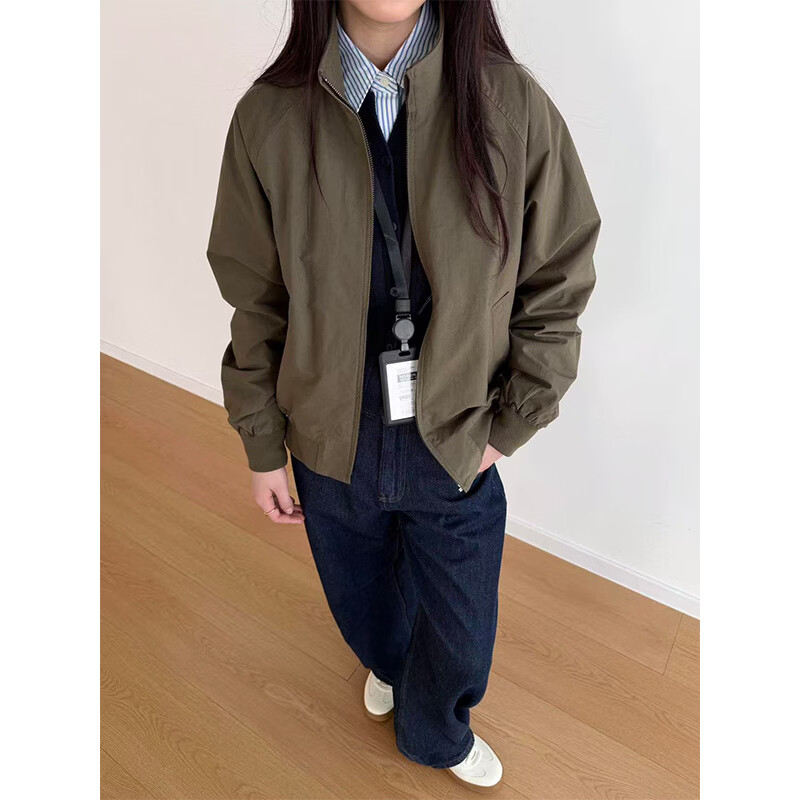 BULLDAMAN高档轻奢老钱风哈灵顿夹克男春季新款时尚立领茄克宽松休闲短外套 橄榄色 M