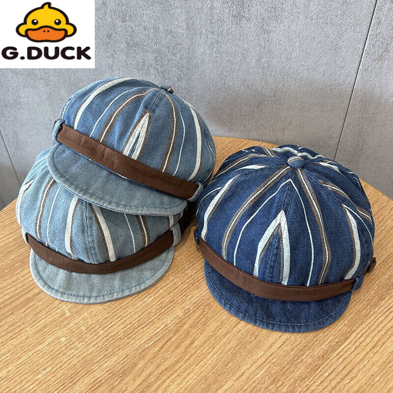 G.duck英伦风宝宝帽子洋气鸭舌帽春秋款百搭婴幼儿马术帽男女童贝雷帽潮 深蓝拼色洗旧牛仔 头围46-50cm/仅供参考8个月-3岁 