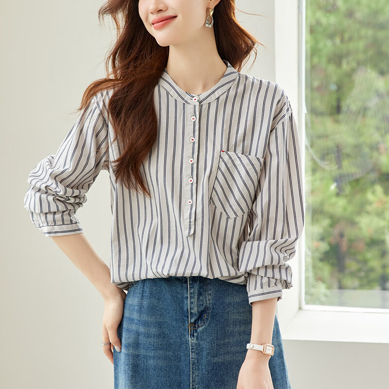 LOOK LOOK韩系慵懒风条纹套头衬衫女 宽松显瘦百搭长袖太绝了 5XL 3XL