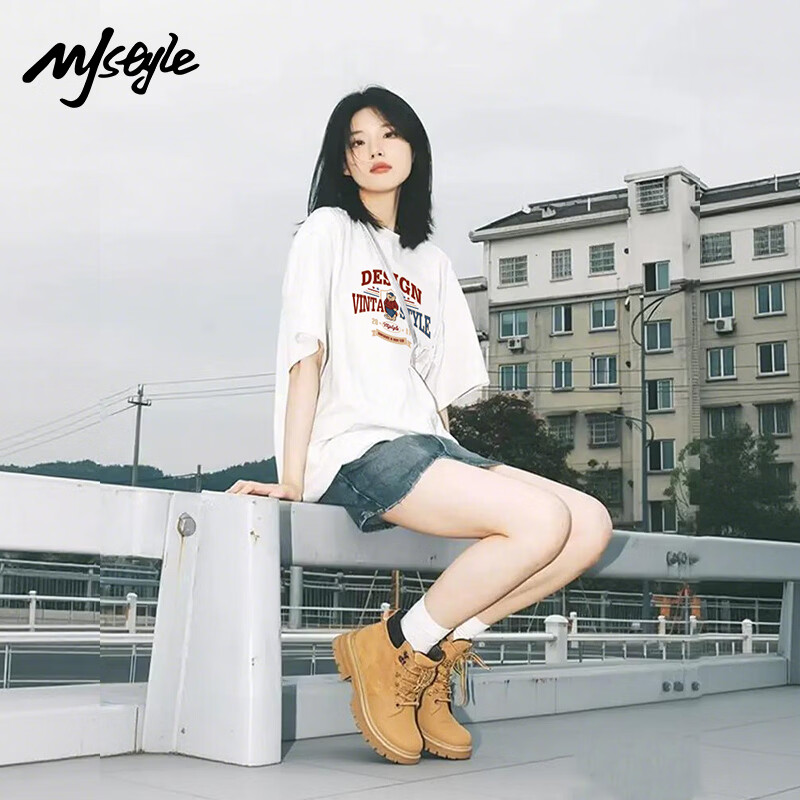 MJ STYLE纯棉短袖T恤女2026年夏季新款宽松复古港风设计感休闲打底上衣