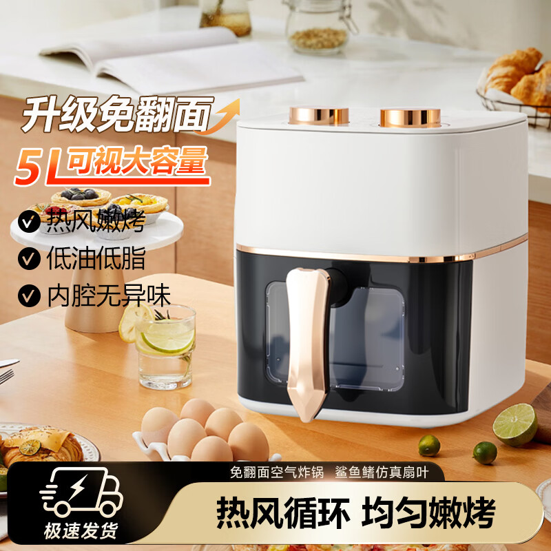 先科空气炸锅家用可视5L无油烟电炸锅低脂不沾煎炸锅烤箱薯条机学 黑白可视窗款 5L