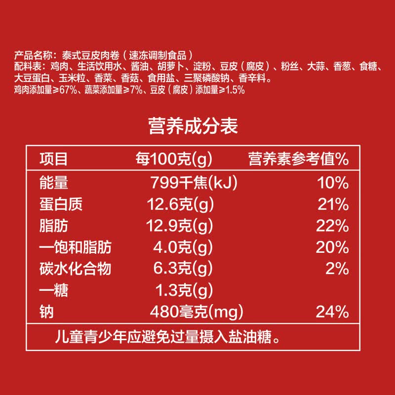 正大食品(CP) 豆皮肉卷煎炸食材麻辣烫烧烤火锅烫煮空气炸美食泰国风味鸡肉卷 泰式豆皮肉卷300g*5袋