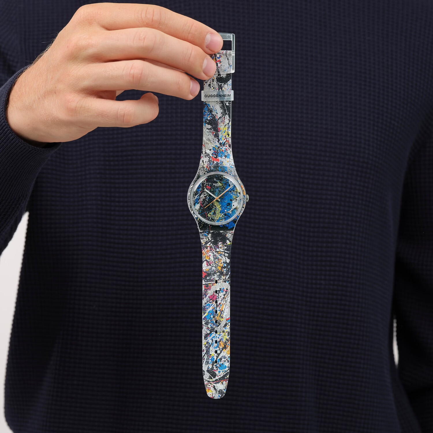 斯沃琪（Swatch）瑞士手表莫奈古根海姆系列腕表读时清晰男女石英腕表女神节礼物 波洛克《炼金术》主题手表 SUOZ366