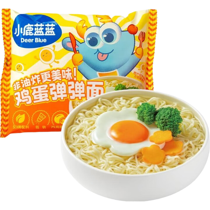 小鹿蓝蓝儿童营养谷物面低钠高蛋白面条宝宝辅食方便面 鸡蛋弹弹面/60g