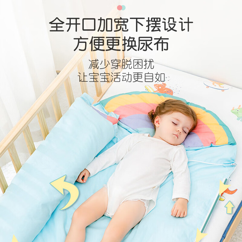 匹鲁儿童防踢被全棉四季可用0-2岁婴儿A类恒温睡袋可水洗被子 恐龙蛋单被套