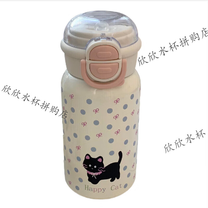 小猫保温杯女生 高颜值大容量316不锈钢学生可爱秋冬双饮吸管水杯 蓝色星球小猫保温杯500ml