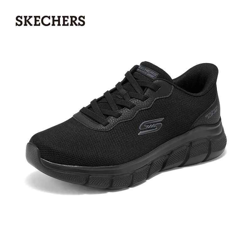 斯凯奇（Skechers）闪穿鞋|春季舒适一脚蹬低帮休闲运动鞋网面厚底散步鞋118113 全黑色/BBK 41