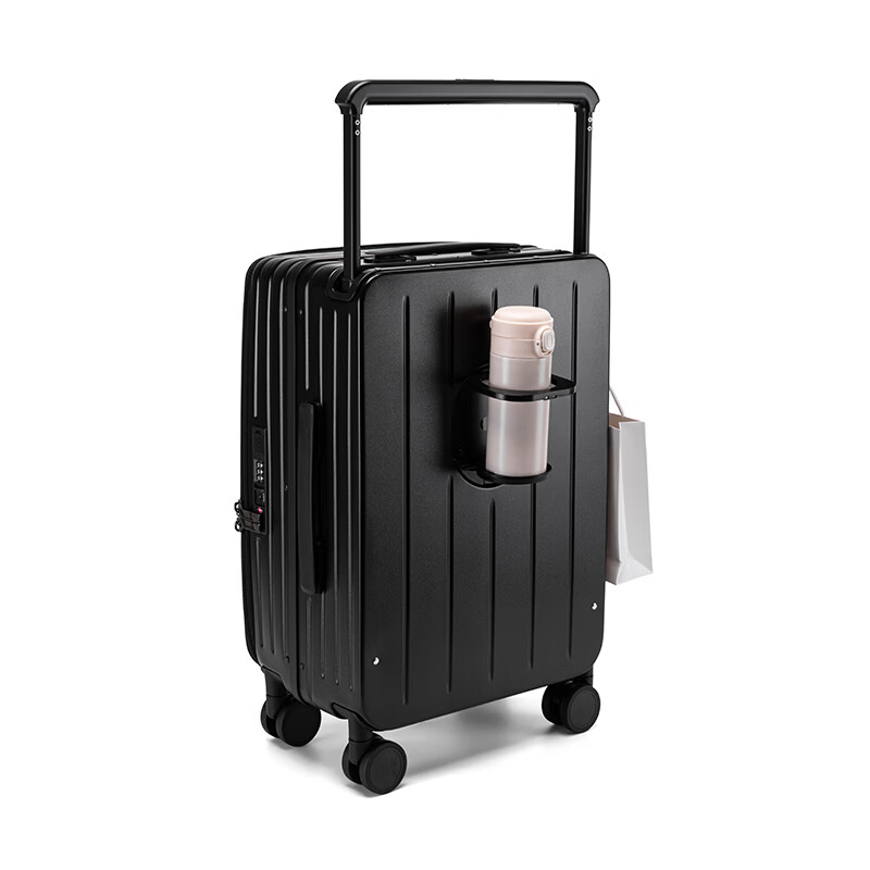 Walker Shop品牌行李箱新款宽拉杆旅行箱结实耐用大容量侧开盖登机行李箱 黑色 20英寸 【可登机】