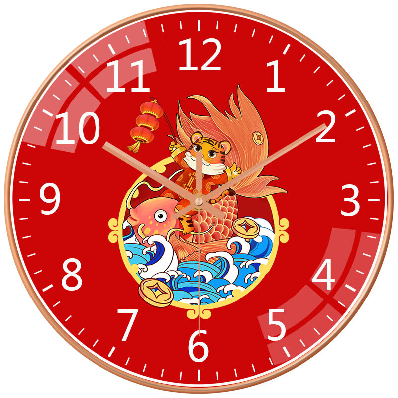 【厂家直销】过年款红色喜庆客厅挂钟静音钟表免钉钩墙挂表订制吉 1020 20cm 8寸