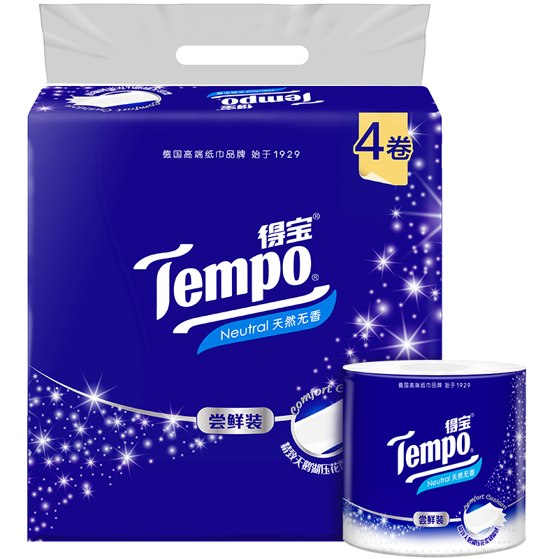 得宝（TEMPO）得宝T4688卷纸家用天鹅湖压花无香有芯卫生纸加厚卷筒纸 4层 130g*12卷