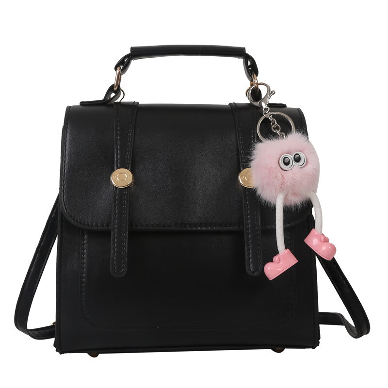 【现货现发】简约双肩背包女学院风包包女包2024新款时尚休闲单肩 黑色无挂件