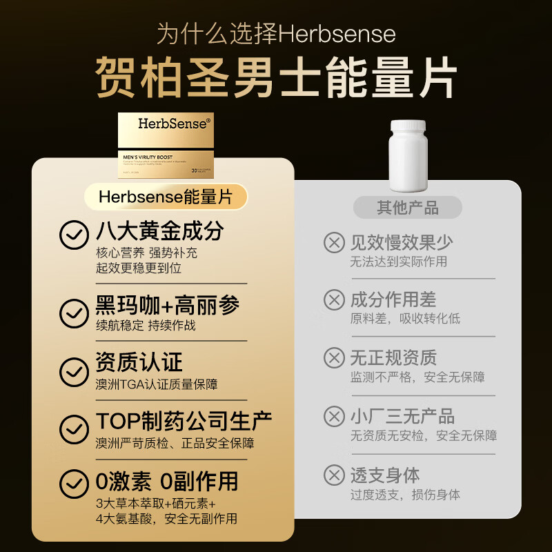 Herbsense贺柏圣高浓度玛咖片能量片延时持久补肾强身 30粒/盒