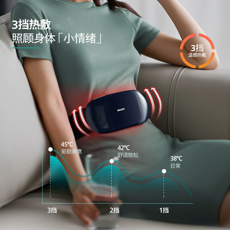 飞利浦（PHILIPS）腰腹部按摩器微振动穴位按摩腰带热敷办公室便携变频脉冲护腰带生日情人节新年礼物送女友老婆闺蜜 夜幕蓝【6档模式+15档力度+3档热敷】