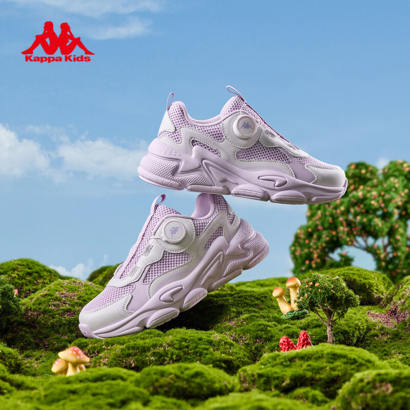 卡帕（Kappa）童鞋女童跑步鞋春季新款减震轻便运动鞋旋钮扣中大童休闲女生鞋子 雪青紫/白藤紫 34